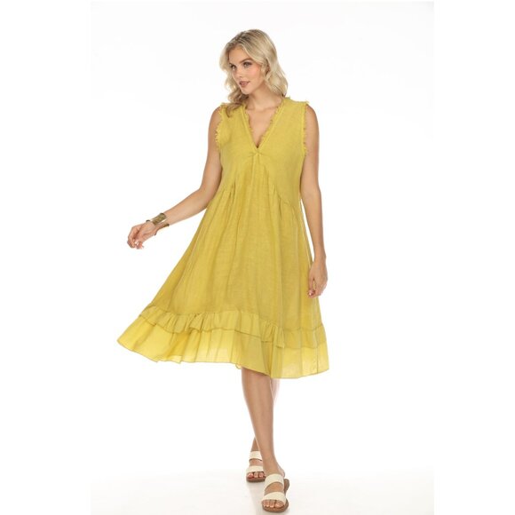 Mustard Frayed Style Ruffle Hem Dress - Picture 1 of 10